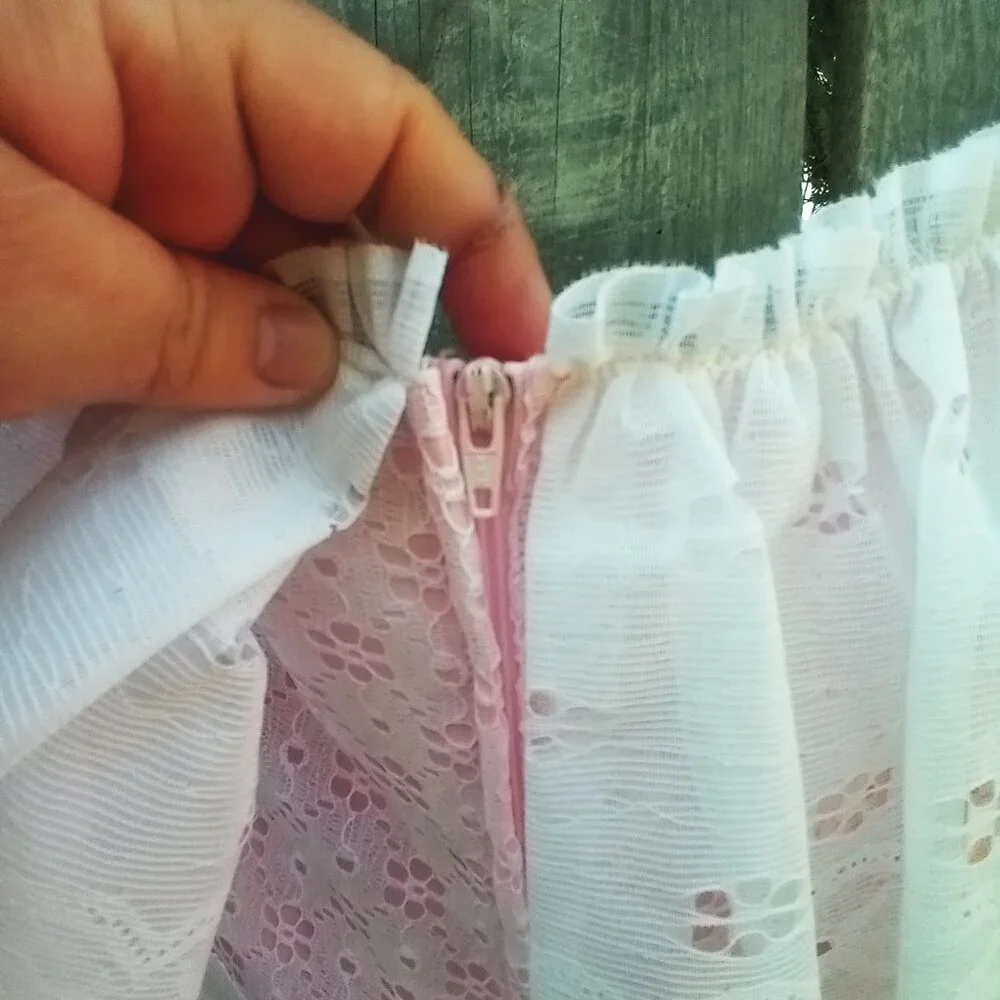 VINTAGE 70'S 80'S DANCE ALLURE MAXI DRESS SZ 8 WHITE PINK OFF SHOULDER TIERED - Picture 10 of 13